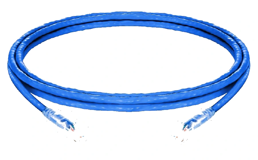 Cable de red Cat6 azul con conectores RJ45
