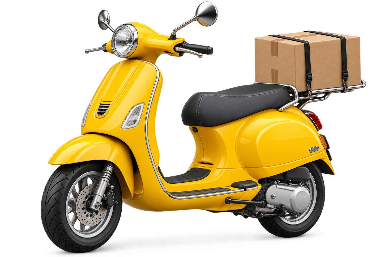 Moto amarilla con un paquete para los repartos de AllPlus